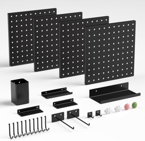 Magnetic Metal Pegboard Wall Organizer Kit, 4 Pack 10 x 10 in Panels Black by PHXGrove