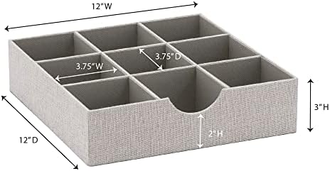 Household Essentials Drawer Organizer Tray with Fabric Cover and 9 Square Compartments, Gray, Set of 2 - Image 3