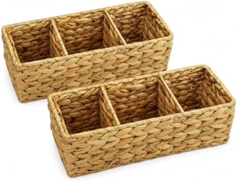 Operitacx Wicker Basket Organizer, 2-Pack with 3 Sections for Countertops by Operitacx