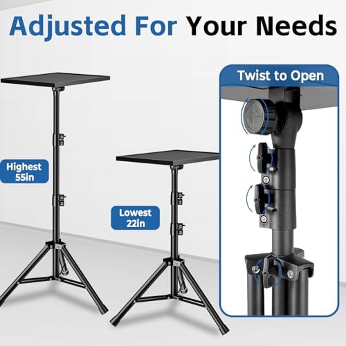 Projector Stand, 33LB Load Bearing & 22-55" Height Adjustable, for Projector/Laptop/DJ Gear, Outdoor/Office/Studio - Stable Base (Black) - Image 3