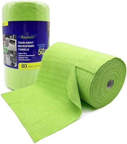 Greenfound Microfiber Cleaning Cloth Roll, 80 Pack Tear Away Towels, Reusable Washable Lint Free Scratch Free Absorbent Cleaning Rags for Kitchen Home Car Window Glass, 11.5 x 11.5 Inch Wave Green by Greenfound