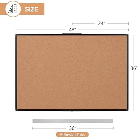 Cork Board Bulletin Board 36 x 48, Foldable Notice Pin Board for Wall, Black Aluminum Framed 4x3 Corkboard, Large Wall Mounted Office Board with 36 Push Pins for School & Home - Image 3