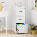3-Drawer Metal File Cabinet with Lock, Tall Narrow Vertical, White - Image 3