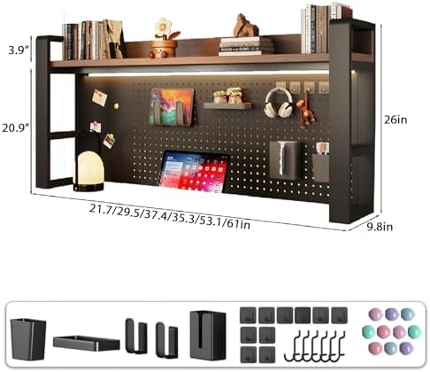 Desk Shelf Organizer for Top of Desk – Desktop Bookshelf with Pegboard & Storage Accessories, Adjustable Hutch for Dorm or Office, Steel Frame Display S White frame + natural wood board 29.5*9.8*26in - Image 2