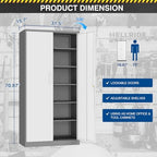 Fesbos Metal Cabinet Steel Storage Cabinet - 71” Tall Steel File Cabinets with Lockable Doors and 5 Adjustable Shelves Gray&White Storage Cabinets for Home, School, Office, Garage - Image 3