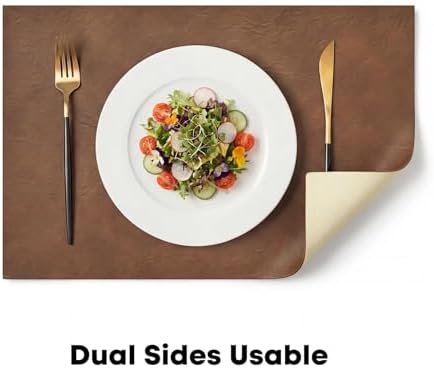 Artoid Mode Brown Faux Leather Placemats Set of 8, 12x18 Inch Waterproof Wipeable Heat Resistant Vinyl Place Mats, Reversible Table Mats for Kitchen Dining Decor - Image 6