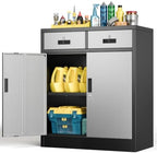 BESFUR Metal Storage Cabinet with Doors and Shelves, 36" H Locking Storage Cabinet with 2 Drawers, Reinforced Heavy Duty Metal Cabinets for Garage, Office, Home(Black and Silver) by BESFUR