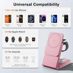 3-in-1 Charging Station for Apple Devices, Foldable Magnetic Wireless Charger Stand, Fast Charger Station for iPhone17/16/15/14/13/12 Pro Max/ AirPods2/3/4 and IWatch Ultra Series(Pink) - Image 4
