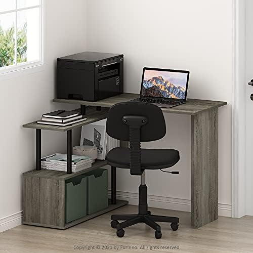 Furinno Moore L-Shape Computer Desk with 3-Tier Shelves, French Oak - Image 2