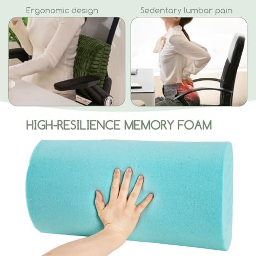 Lumbar Support Pillow for Recliner Chair/Office Chair/Couch, Memory Foam Back Support Cushion with Adjustable Strap, Recliner Cushions for Lower Back Pain Relief, Sleeping, Washable Cover, Dark Green - Image 4