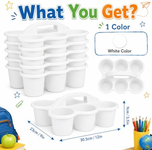 6 Pack Classroom Caddy With Handle for School Supplies, white - Image 2