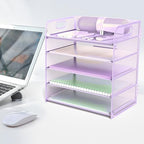 Letter Tray Paper Organizer 5-Tier Desk Organizer File Organizer Paper Holder with Handle, Metal Desktop Document Shelf Tray Office Classroom Organization - Purple - Image 6