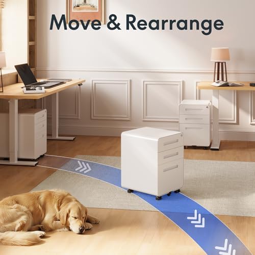 FLEXISPOT Mobile File Cabinet for Home Office 3 Drawer File Cabinet Under Desk Storage Filing Cabinet for Legal/Letter/A4 File,Round Corner Design,White - Image 6