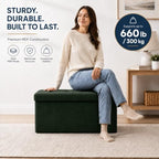 ALASDO 30 Inch Folding Storage Ottoman Bench with Hidden Storage, Velvet Storage Ottoman Foot Rest Stool, End of Bed Bench for Bedroom, Living Room, Entryway and Closet, Dark Green - Image 3