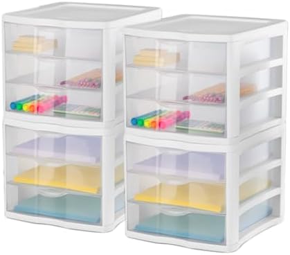 Sterilite ClearView Compact Stacking 3 Drawer Storage Organizer System for Crafting Supplies, Home Office, or Dorm Room, (16 Pack) - Image 5