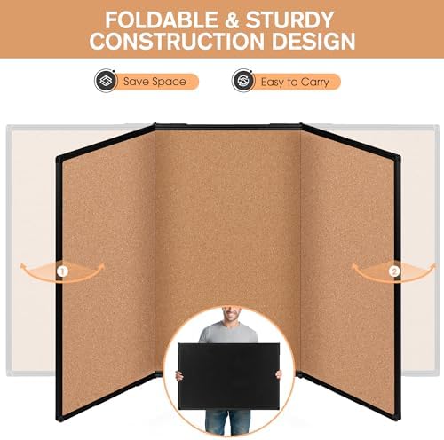 Extra Large Cork Bulletin Board 96" X 48", Foldable Notice Pin Board for Wall, Black Aluminum Framed 8'x4' Corkboard, Wall Mounted Noticeboard with 36 Push Pins for School, Home & Office - Image 4
