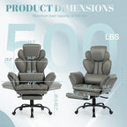 Flip Armrests Criss Cross Office Chair, Reclining Office Chair with Foot Rest, Adjustable Headrest, Massage Waist Pillow, Cross Legged Big and Tall Desk Chair Wide Seat Vanity Chair, Grey PU Leather - Image 2