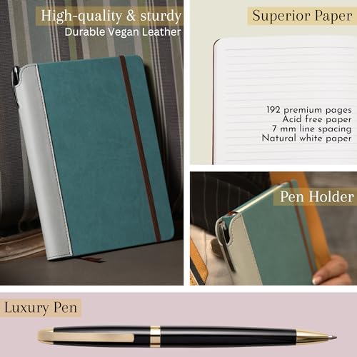 SETTINI® Vegan Leather Journal Gift Set with Pen 192 Pages, Sleek Teal - Image 3