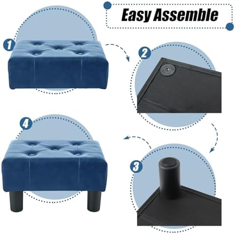 BRIAN & DANY Small Foot Stool, Leather Foot Stools with Legs, Stable Small Footstool for Living Room, Sapphire - Image 5