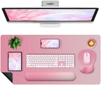 4-in-1 Large Gaming Mouse Pad, Keyboard Wrist Rest Pad & Wrist Support Mousepad Set, Extended Desk Pad Waterproof Desk Mat for Home Office Decor Study Game 35.4×15.7 Inches I Gradient Pink Blush by NXZGO