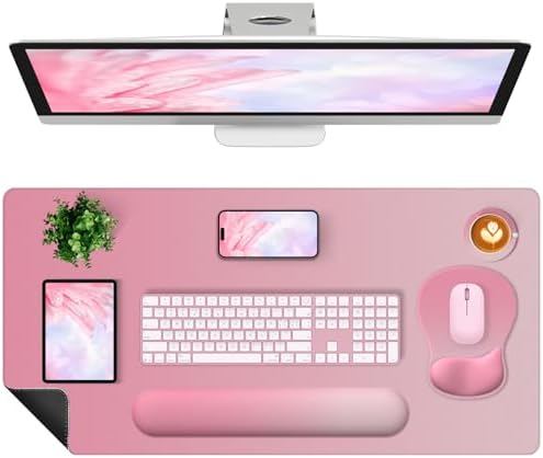 4-in-1 Large Gaming Mouse Pad, Keyboard Wrist Rest Pad & Wrist Support Mousepad Set, Extended Desk Pad Waterproof Desk Mat for Home Office Decor Study Game 35.4×15.7 Inches I Gradient Pink Blush by NXZGO
