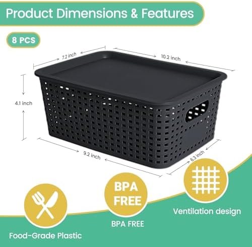 Ohmlove 8 Pack Plastic Storage Baskets with Lids for Organization - Image 2