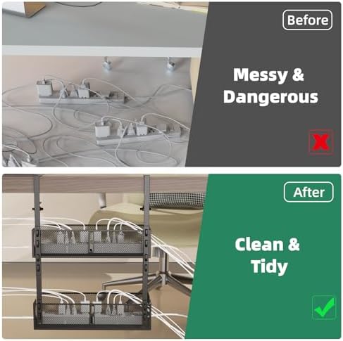 Multi-Model Under Desk Cable Management Tray 2 Packs Metal Under Desk Wire Management Clamp Mount Under Table Cord Management No Damage The Desk (Black) - Image 3