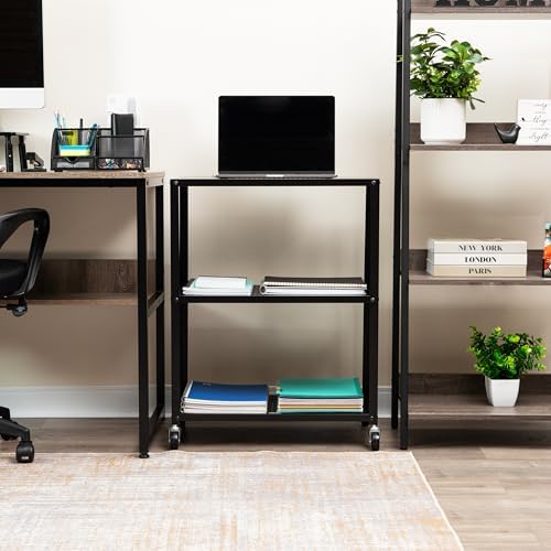 Mind Reader Rolling Cart, Rolling Cart, Microwave Stand, 3-Tier, Coffee Cart, Office, Metal, 23" L x 12" W x 30" H, Black - Image 6