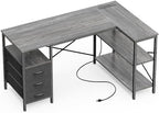 Huuger L Shaped Office Desk with Power Outlets & 3 Drawers by Huuger