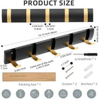 2 Pack Foldable Stylish Modern Hook Rack with 5 Hooks, Coat Hooks Wall Mount, Metal Coat Hook Rail for Coat Hat Towel Purse Robes Mudroom Bathroom Entryway (Black and Gold) - Image 2