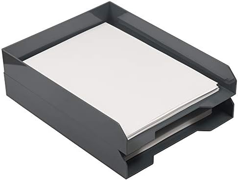 JAM PAPER Stackable Paper Trays - Grey - Desktop Document, Letter, & File Organizer Tray - 2/Pack by JAMPaper