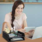 DoubleFill 2 Pcs Wooden Letter Tray 2 Tier Letter-Size Desk Tray, Black - Image 6