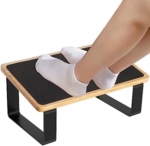Foot Rest for Under Desk at Work, New Upgrade Wooden with Metal Ergonomic Foot Stools with Non-Slip Rubber Stepping Surface, Office Footstools Under Desk Pressure Relief, Matte Black Thicken Footrest by GAZITOPHOUSEWARE
