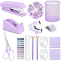 Office Supplies Set,Desk Accessories,Stapler And Tape Dispenser Set,Pen Holder,1000 Staples,Staple Remover,Hinder Clips,Ruler,Scissor,Index Tabs,Clear Tape,Ballpoint Pen,Sticky Notes,Coworkers(Purple) by musejoy