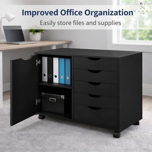 Naomi Home Amy 5-Drawer Rolling Office File Cabinet - Black - Image 4