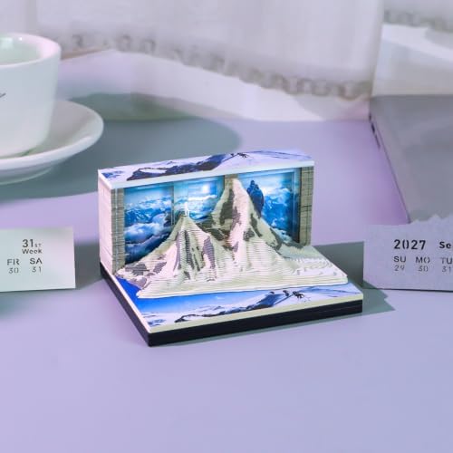 3D Calendar 2027,3D Memo Pad Time Piece Calendar 2027 Creative Desk Calendar Art Paper Sculpture Mount Qomolangma, 2027 Tear Off Calendar DIY Decorative Gift - Image 6