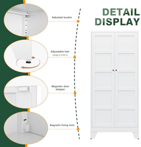 Letaya 71" H Metal Storage Cabinet with 2 Doors and 4 Shelves,Tall Kitchen Pantry Cabinets,Utility Pantry Organizers for Cupboard/Dining/Bathroom/Home Office/Garage (White, 71" H x 16" D x 32" W) - Image 4