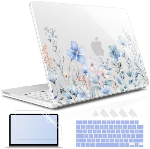 May Chen Compatible with MacBook Neo 13 inch Case 2026 Model A3404, Plastic Hard Shell,Keyboard Cover,Screen Protector,Dust Plug, for MacBook Neo 13" with A18 Pro Chip, Blue Flower by MayChen