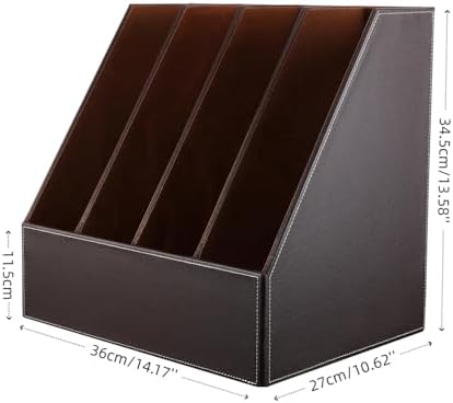 KINGFOM 4-Slot Wood Leather Document Files Holder Rack Stand Desk Files Organizer Papers Collection Cabinet (4 slot brown) - Image 3