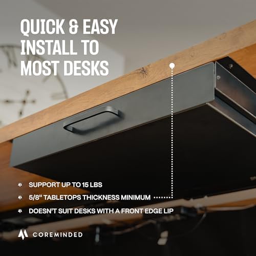 COREMINDED Storage Drawer - Carbon Steel Underdesk Drawer Slide Out, 17.7 x 12 x 4 in, Matte Black - Premium Quality, Ergonomic Organization, Cable Management, Versatile Sizes, Luxe Extras - Image 4