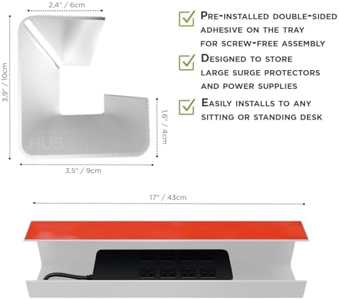 Scanfield Under Desk Cable Management Tray, No-Screw, 17-Inch, 2-Pack White - Image 6