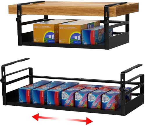 AmonHouseware 2Pack Expandable Under Shelf Storage Basket Organizer,Black by AmonHouseware
