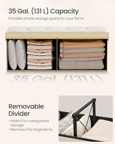 SONGMICS Foldable Storage Ottoman with Flipping Lid, 43.3 Inch Velvet Bench - Image 6