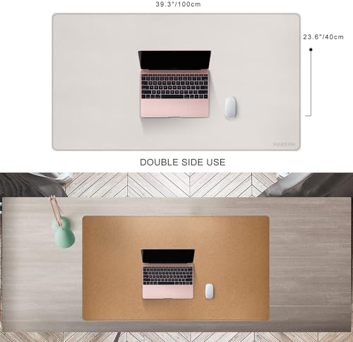 MAIDERN 40”x 24” Leather Desk Pad, Reversible Large Desk Mat, Cork & Leather Large Mouse pad for Desk, Waterproof Computer Desk Pad for Gaming Home Office (Cream) - Image 2
