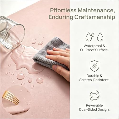 Leather Desk Protector, Office Mat, Large Mouse Mat, Non-Slip PU Leather Blotter, Laptop Desk Pad, Waterproof Writing Pad for Office and Home (Smoky Pink, 31.5" x 55") - Image 4