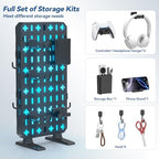 KDD 6 in 1 RGB Gaming Desk Accessories - No Drill Desk Organizer with Phone Stand/Storage Box/Headset & Controller Holder/Hooks, Freestanding Gaming Pegboard for Office & Home Desktop Decor Organizer - Image 3