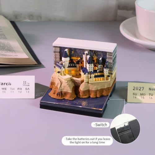 3D Calendar 2027, Desk Time Piece Calendar 2027,Tear-Away 3D Paper Art Notepad w LED Lights,Creative 3D Memo Artsy Pad Calendars, DIY Paper Carving Gift (B) - Image 3