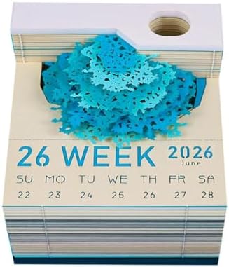 Time Piece Calendar, 2027 Desk Calendar with LED Light, 3D Tear-Away Paper Carving Art Memo Pad Notepad Gift for Christmas Housewarming Desktop Decoration(with Calendar & Light) - Image 3