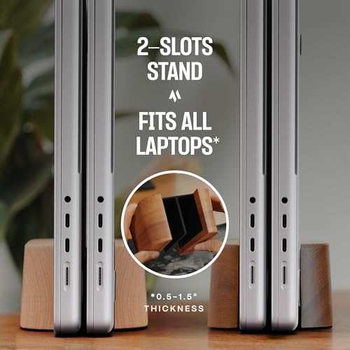 COREMINDED Adjustable Dual Vertical Laptop Stand for Desk, Wooden Laptop Holder, MacBook Pro Stand, Wood Mac Air Dock - Image 2