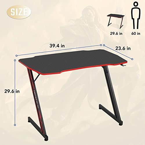 BestOffice | 39" Gaming Table | Red | Z-Shaped Computer Desk - Image 3
